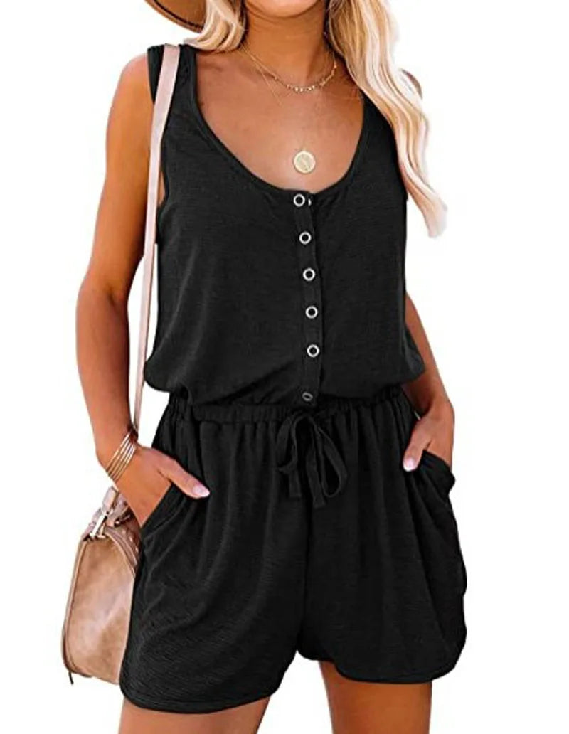 Sleeveless Casual Jumpsuit with Waist Tie