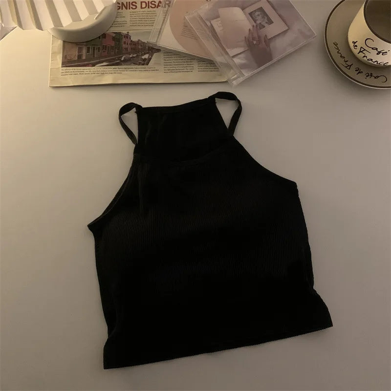 Korean Style Padded Striped Crop Tank Top