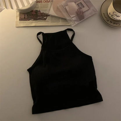 Korean Style Padded Striped Crop Tank Top