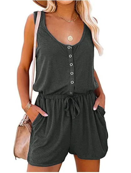 Sleeveless Casual Jumpsuit with Waist Tie
