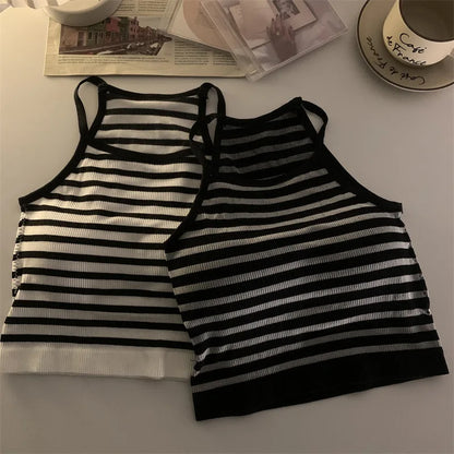 Korean Style Padded Striped Crop Tank Top