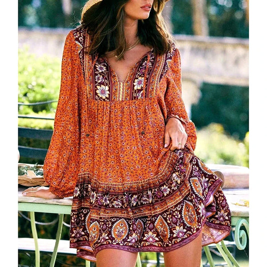 Ruffled Mini Boho Dress