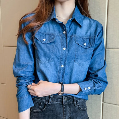 Lapel Cotton Denim Top