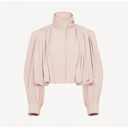 Puff Sleeve Cropped Bomber Jacket for Women