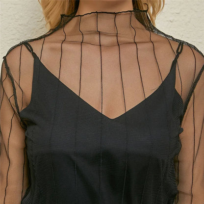 Sheer Lace Mesh Long Sleeve Top