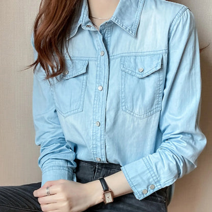 Lapel Cotton Denim Top