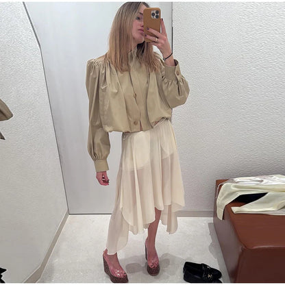 Puff Sleeve Cropped Bomber Jacket for Women
