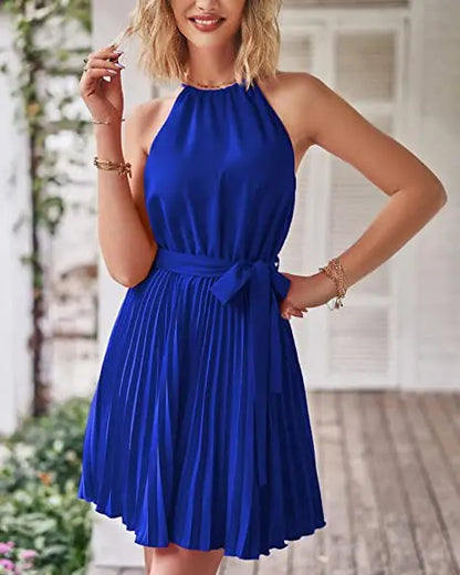 Summer Pleated Halter Dress