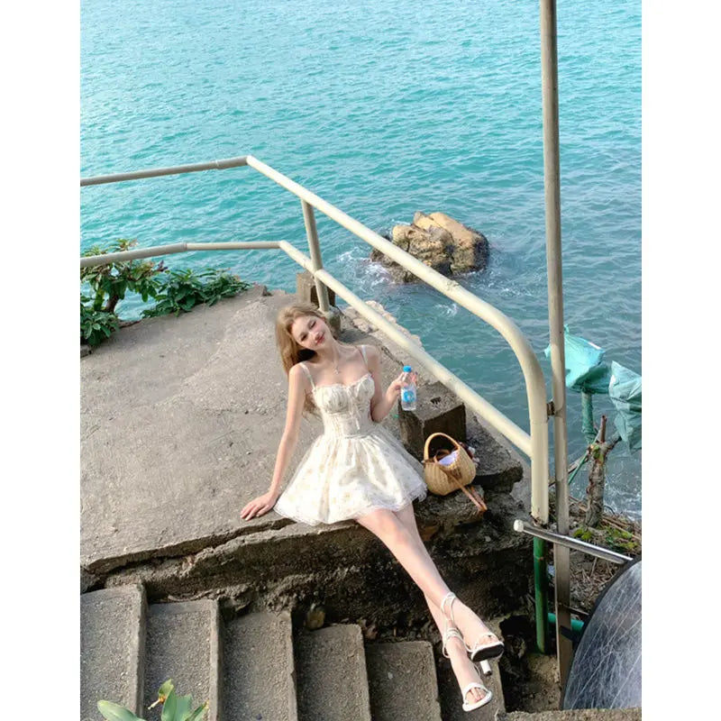 Slim Waist Suspender Dress