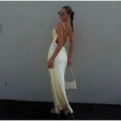3D Floral Backless Dress
