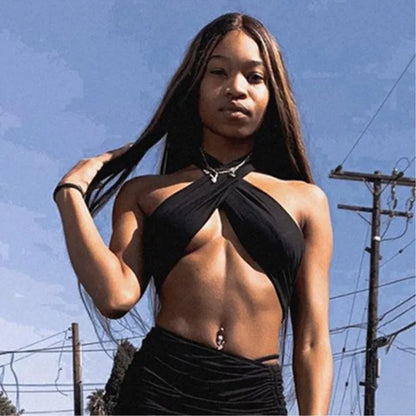 Y2K Cross Halter Backless Crop Top