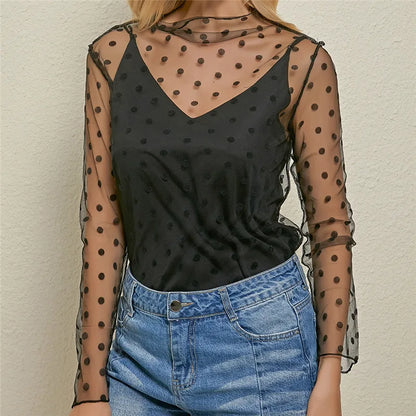 Sheer Lace Mesh Long Sleeve Top