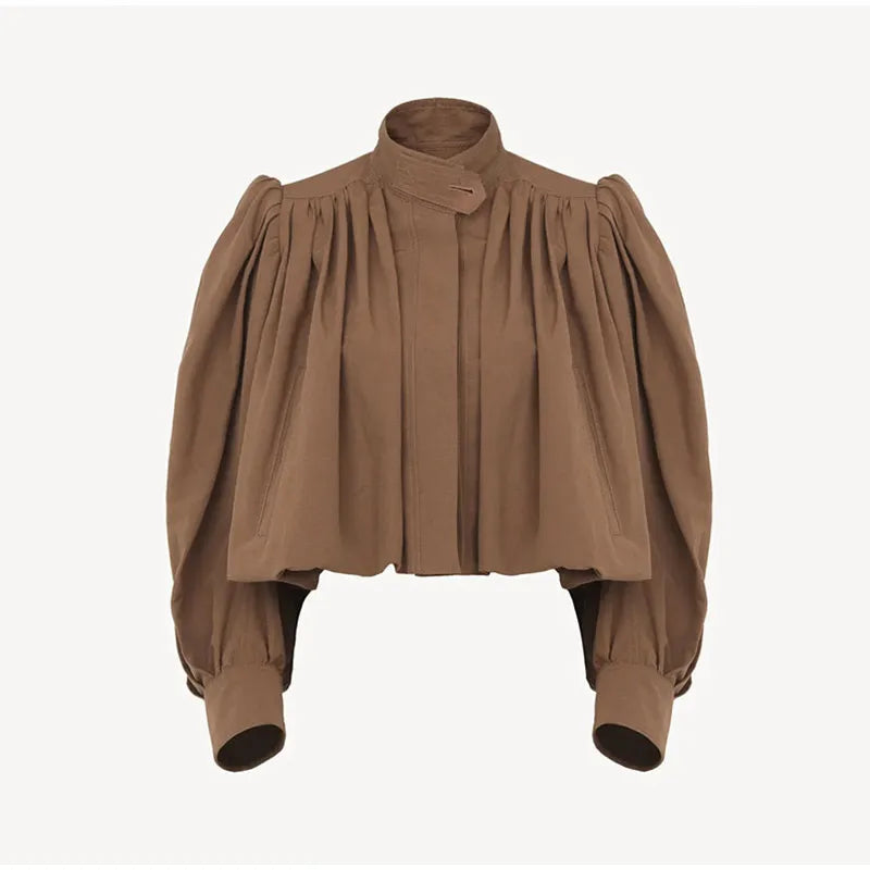 Puff Sleeve Cropped Bomber Jacket for Women
