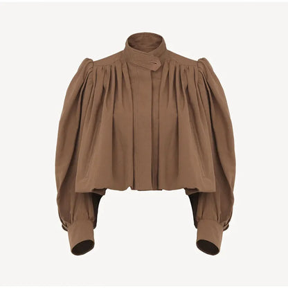 Puff Sleeve Cropped Bomber Jacket for Women
