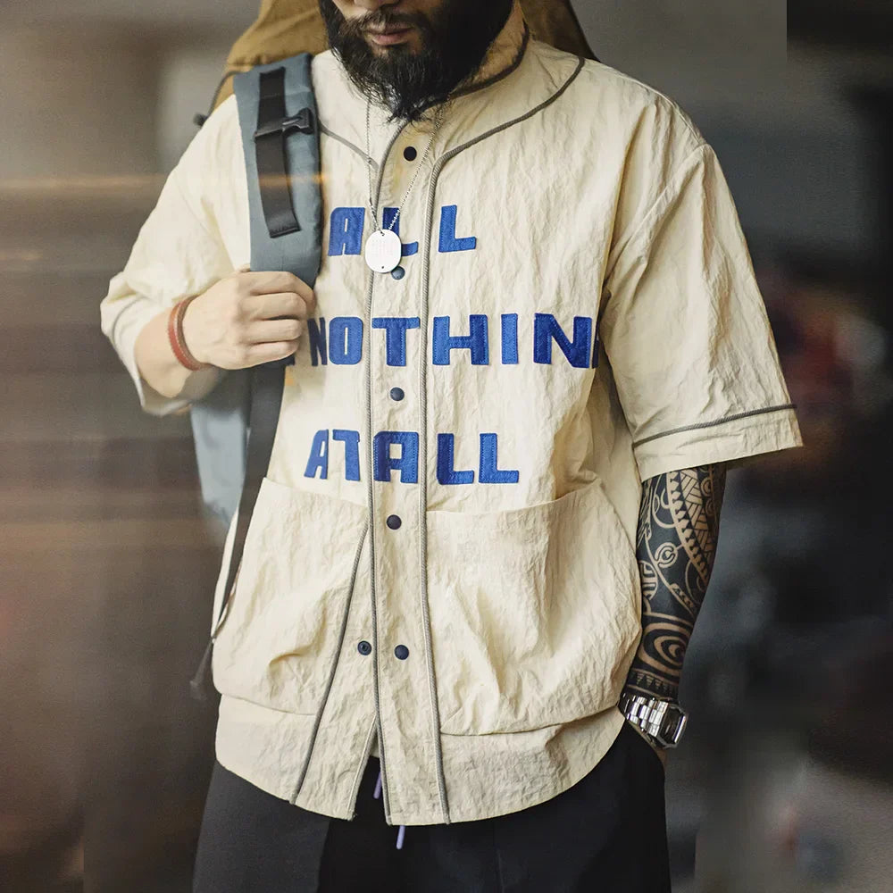 Wrinkled Baseball Cardigan Shirt