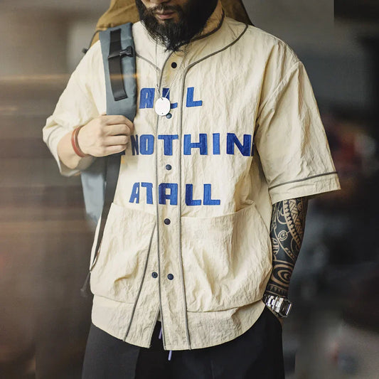 Wrinkled Baseball Cardigan Shirt