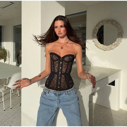 Lace Strapless Backless Corset Top for Women