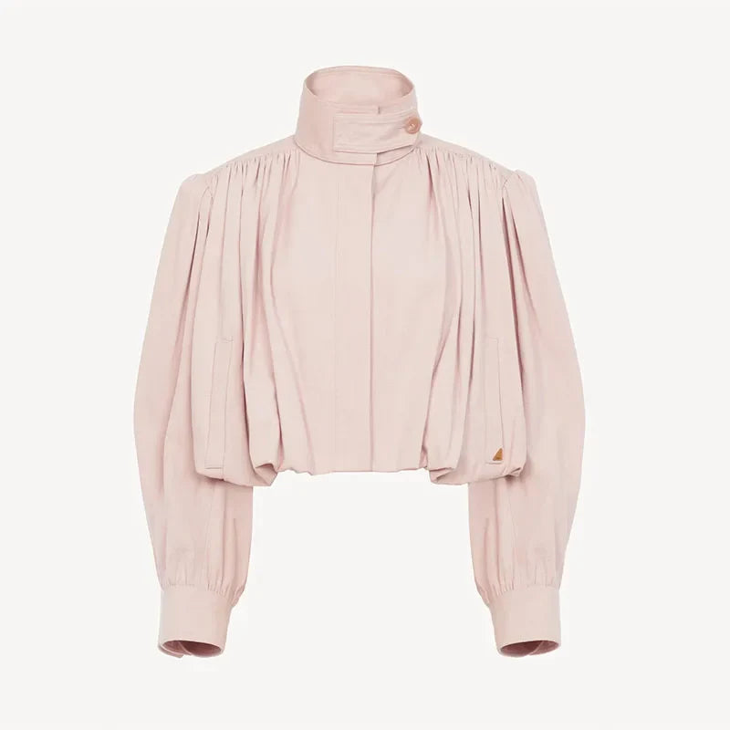Puff Sleeve Cropped Bomber Jacket for Women