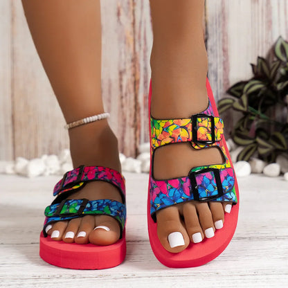 Women’s Mixed Color Buckle Slippers
