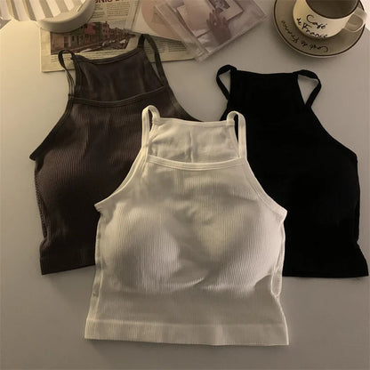 Korean Style Padded Striped Crop Tank Top