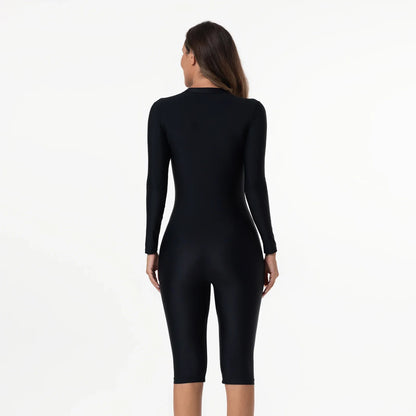 Women's One-Piece Swimsuit with Sleeves – Sport Style Solid Swimwear