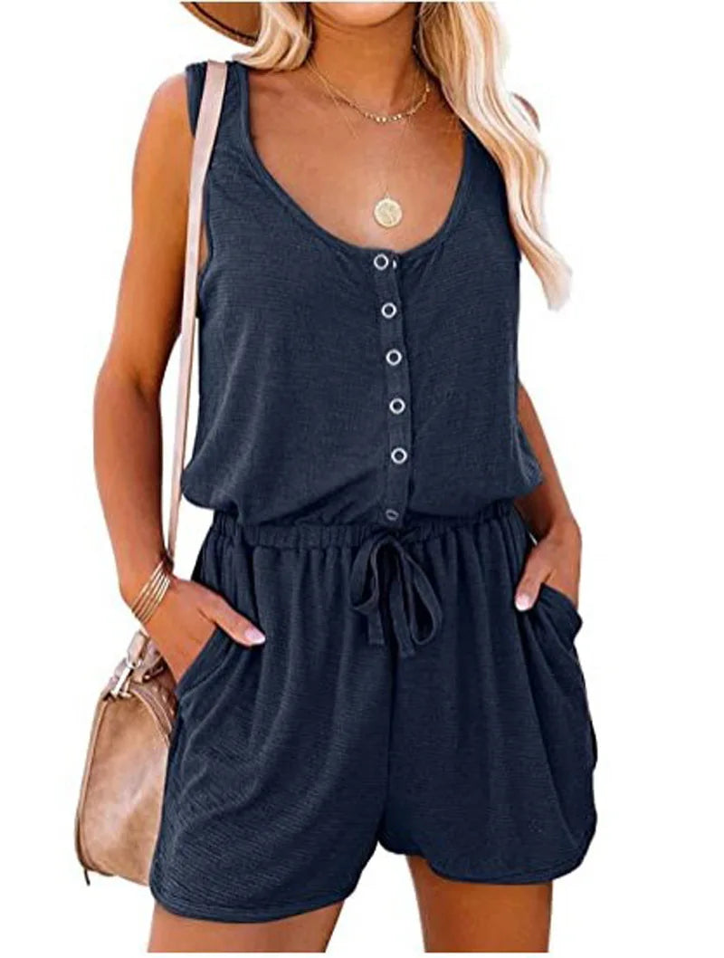 Sleeveless Casual Jumpsuit with Waist Tie