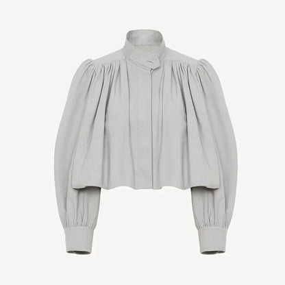 Puff Sleeve Cropped Bomber Jacket for Women