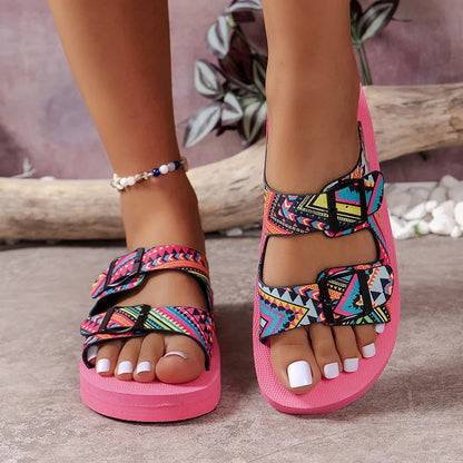 Women’s Mixed Color Buckle Slippers