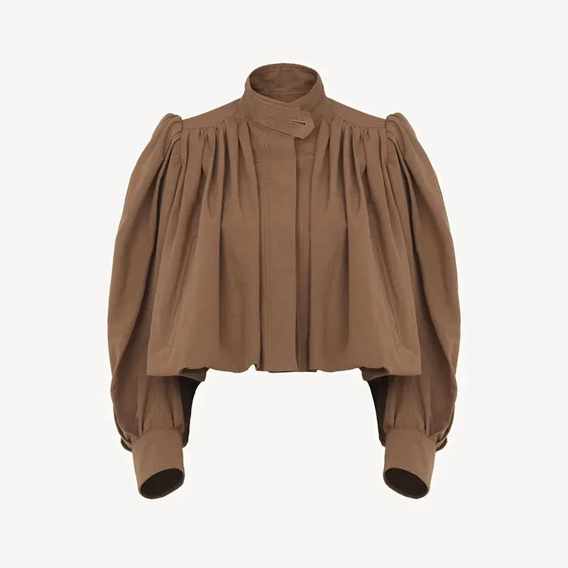 Puff Sleeve Cropped Bomber Jacket for Women