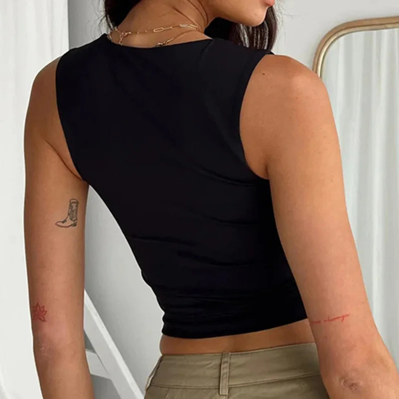 Women's Square Neck Sleeveless Crop Tank Top