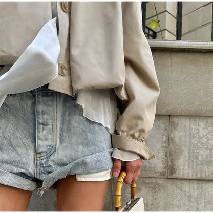 Puff Sleeve Cropped Bomber Jacket for Women