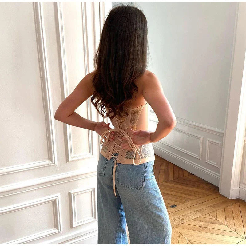 Lace Strapless Backless Corset Top for Women