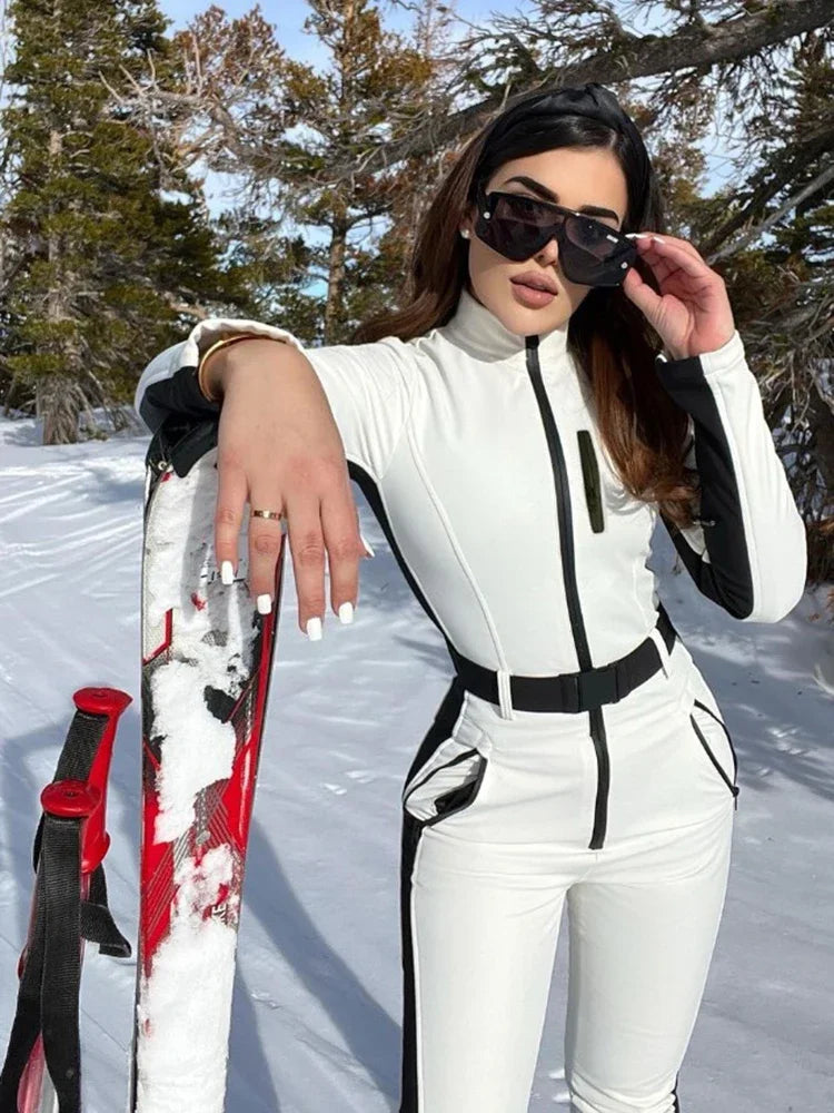 Women’s Waterproof Ski Jumpsuit – Winter Patchwork Snow Overall