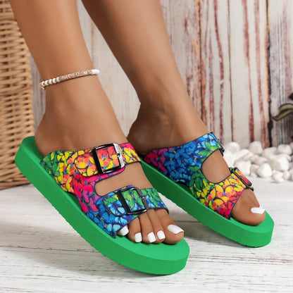 Women’s Mixed Color Buckle Slippers
