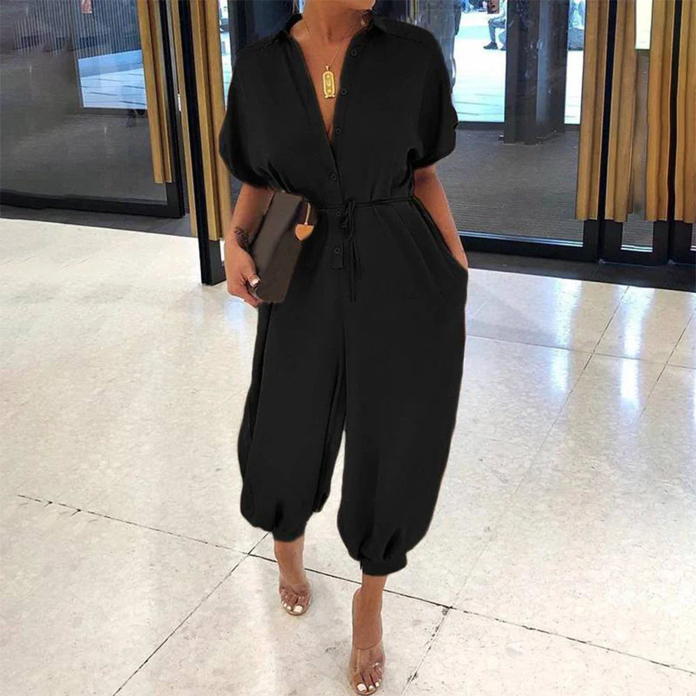 High Waist Short Sleeve Jumpsuit – Summer One Piece