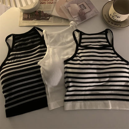 Korean Style Padded Striped Crop Tank Top