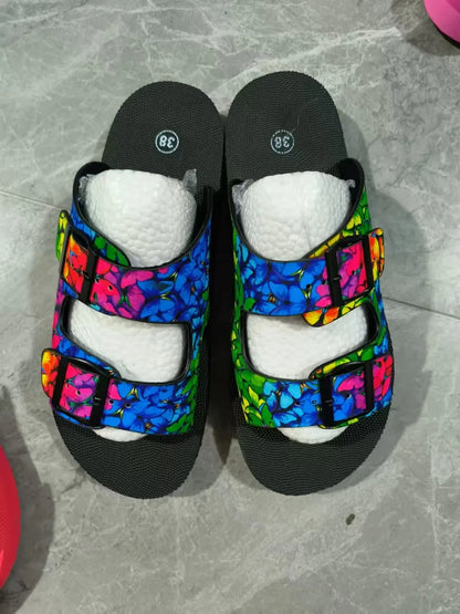 Women’s Mixed Color Buckle Slippers