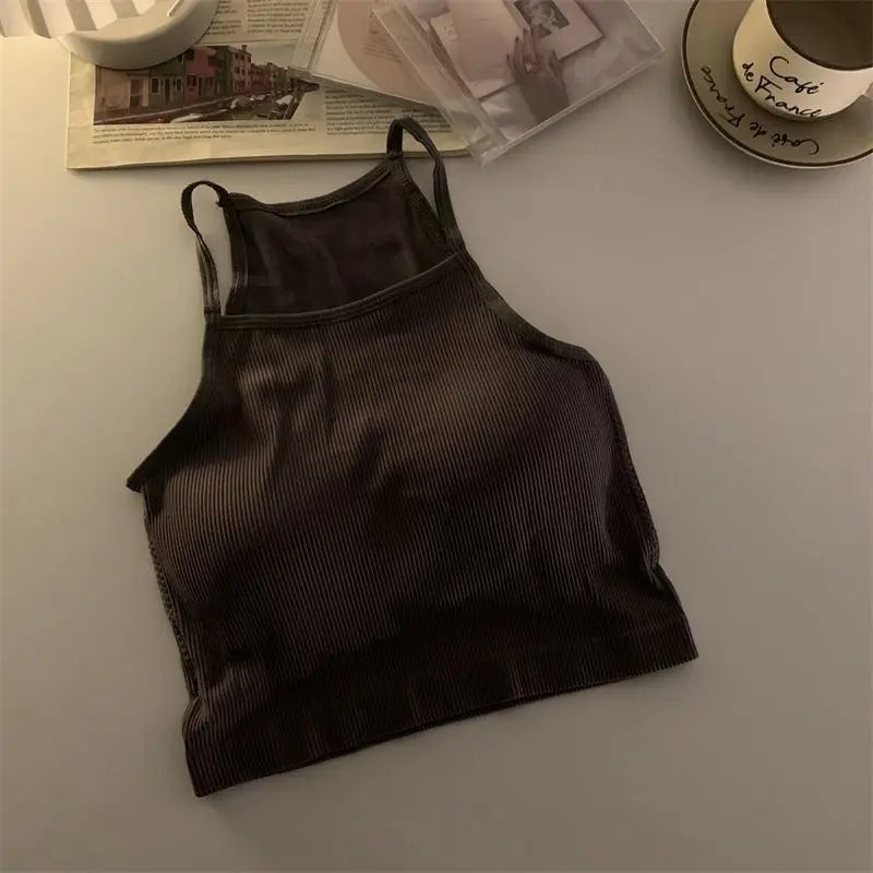 Korean Style Padded Striped Crop Tank Top