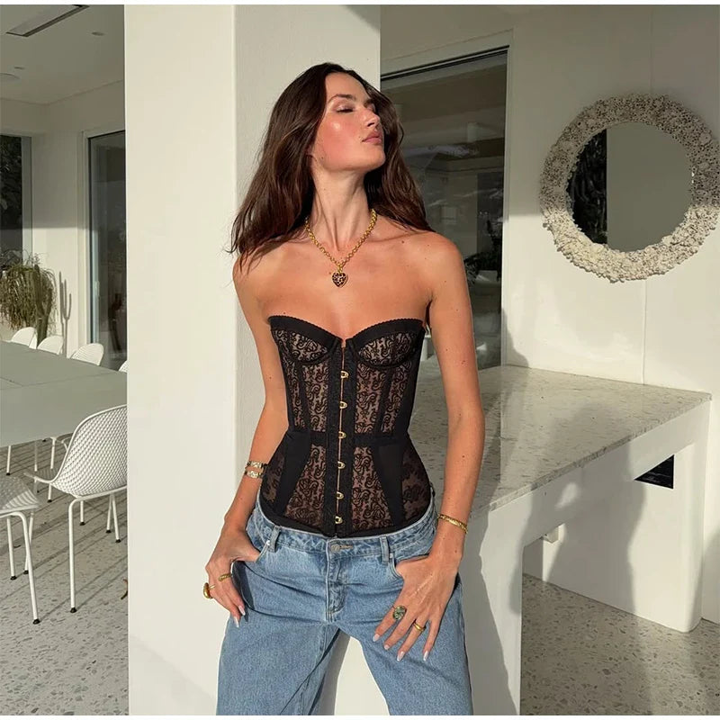 Lace Strapless Backless Corset Top for Women