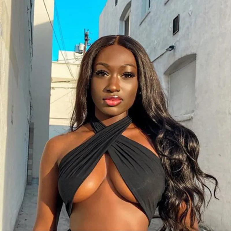 Y2K Cross Halter Backless Crop Top
