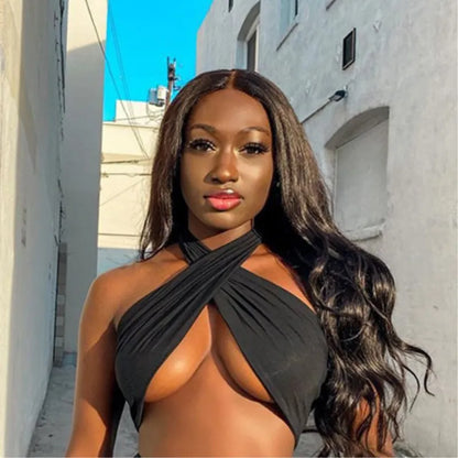 Y2K Cross Halter Backless Crop Top