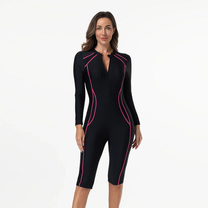 Women's One-Piece Swimsuit with Sleeves – Sport Style Solid Swimwear