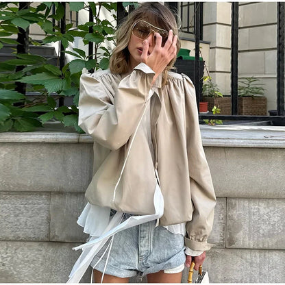 Puff Sleeve Cropped Bomber Jacket for Women