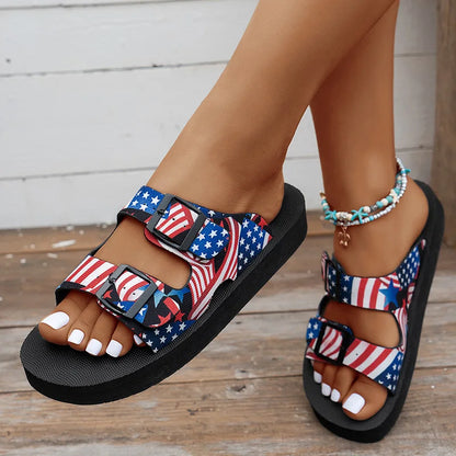 Women’s Mixed Color Buckle Slippers