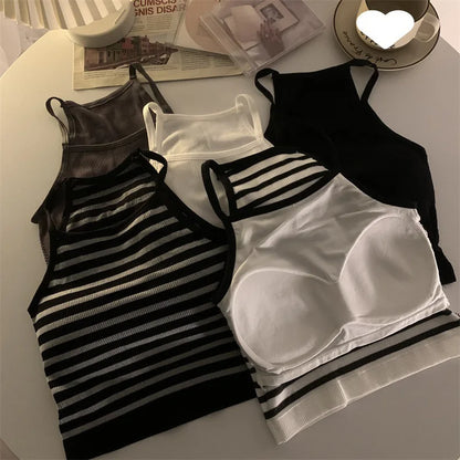 Korean Style Padded Striped Crop Tank Top