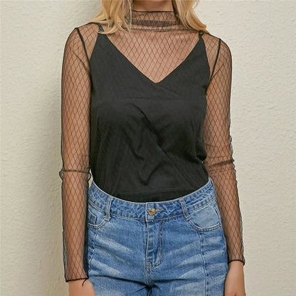 Sheer Lace Mesh Long Sleeve Top
