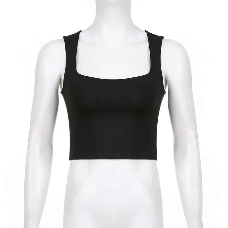 Women's Square Neck Sleeveless Crop Tank Top