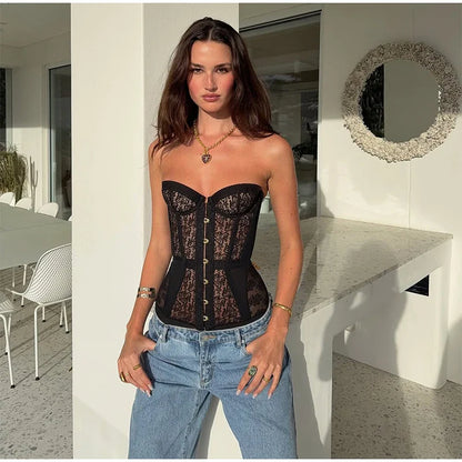 Lace Strapless Backless Corset Top for Women