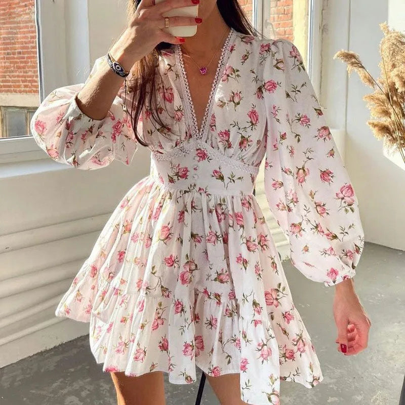 Sweet Floral V-neck Dress