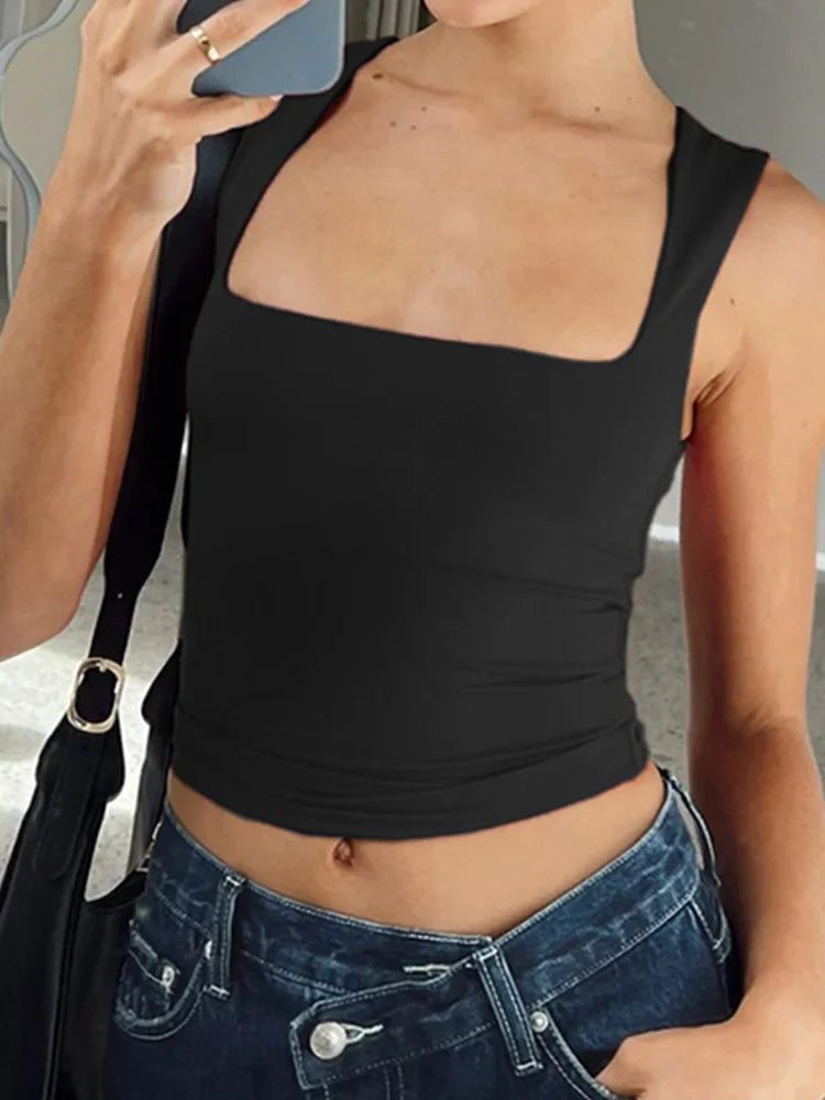 Women's Square Neck Sleeveless Crop Tank Top